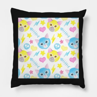 Watercolor cat pattern, funny luchadores Pillow