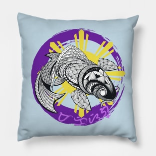 Tribal line Art Koi fish / Baybayin word Makisig (Elegant / Handsome) Pillow