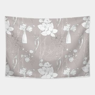 Flowers pattern with leafs in pastel color line art. Tapestry