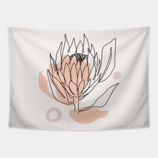 One line continuous protea flower and trendy shapes. Tapestry