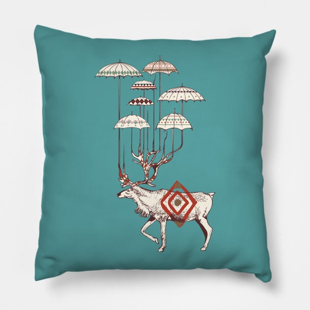 Rain Deer Pillow by huebucket