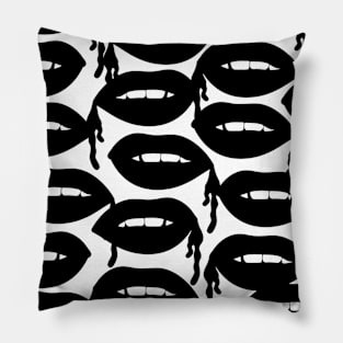 Bloody Lips Pattern in Black White Pillow