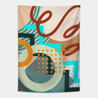 Modern Geometric Pattern Aqua Terracotta Style Tapestry