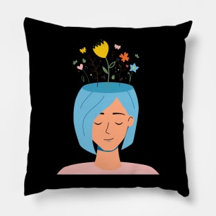 Woman With Flowers On Her Head Pillow