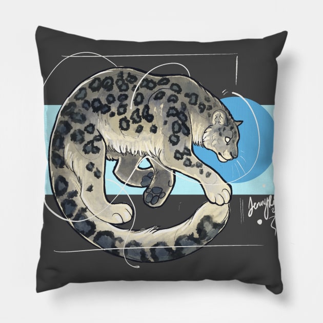 Snow Leopard Pillow by JenRaeArt