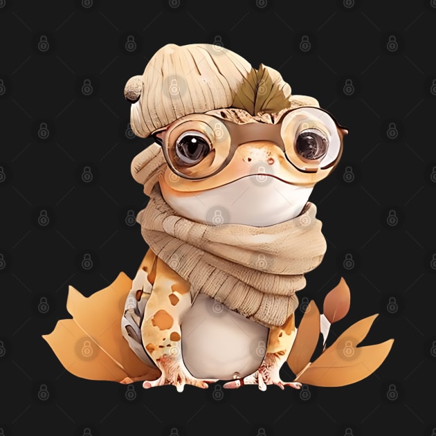 Cute Crested Gecko with Glasses and Winter Clothes by PRINT OF ANIMAL