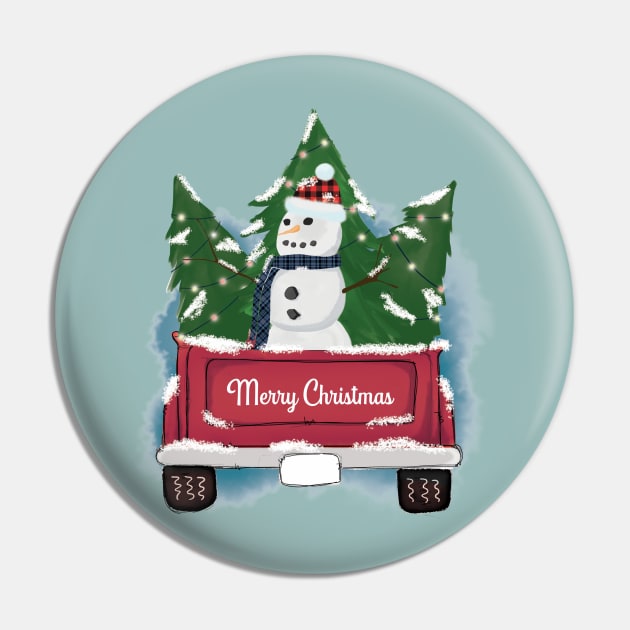 Christmas Truck with Snowman Pin by Peach Lily Rainbow