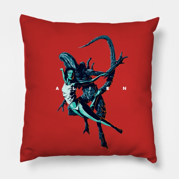 Ellen Ripley and Alien Pillow by Kotolevskiy