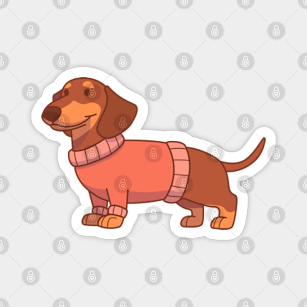 Chocolate & tan dachshund wearing a red sweater Magnet by Vaigerika