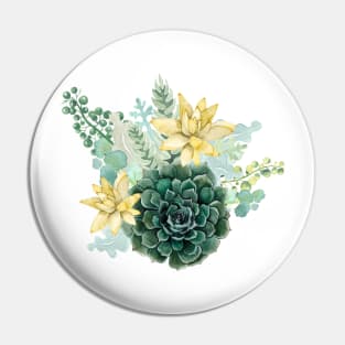 Moss Green Succulent Floral Cacti Bouquet Cluster Pin