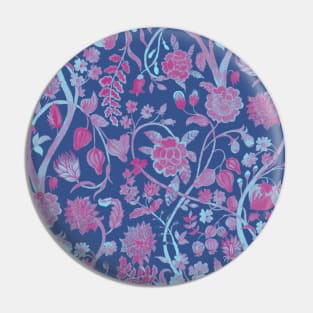 Chinese Baby Pink with Blue Floral Pattern - Hong Kong Summer Flowers Pin