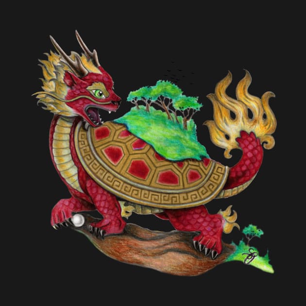 Red Asian Turtle Dragon by Sandra Staple