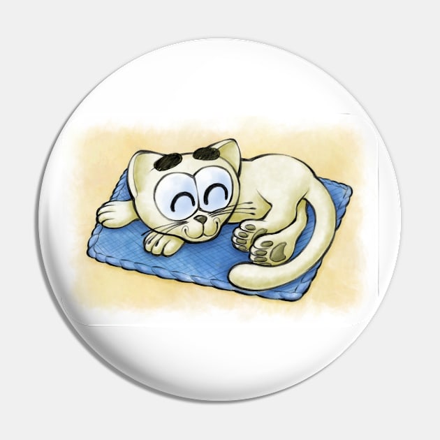 Sleeping Kitten (Yellow and Blue) - Happy Kittens Cat Drawing Pin by TomsZoo