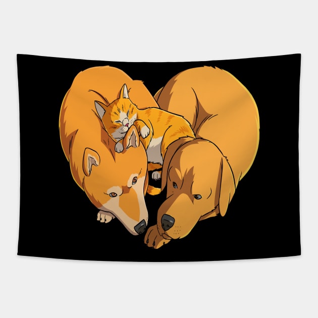 I Love Dogs and Cats Heart Tapestry by Noseking