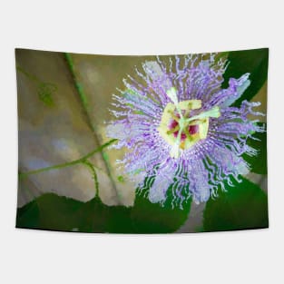 Passion flower close-up in impressionist style - a study in green and purple Tapestry