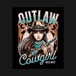 Outlaw Cowgirl (wild west hat and gun woman) T-Shirt