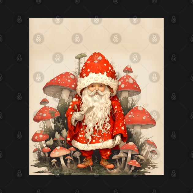 Santa Claus: Santa is the Mushroom (Amanita Muscaria Mushroom) on a Dark Background by Puff Sumo