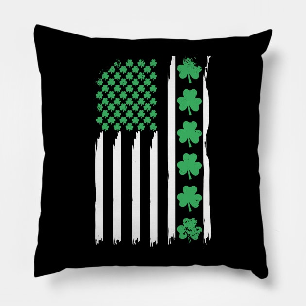 US American Flag with Shamrocks 4 St Patricks day Pillow by Shopinno Shirts