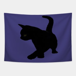 Cute Baby Black Cat Silhouette Tail Held High Vector Cut Out Tapestry