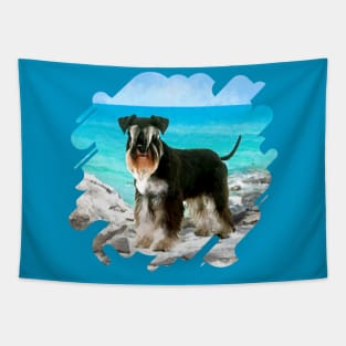 Miniature Schnauzer on the beach Tapestry