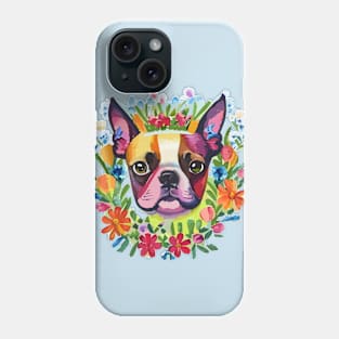 Boston Terrier Floral Design Phone Case