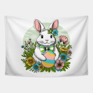 Easter bunny illustration with egg and flowers Tapestry