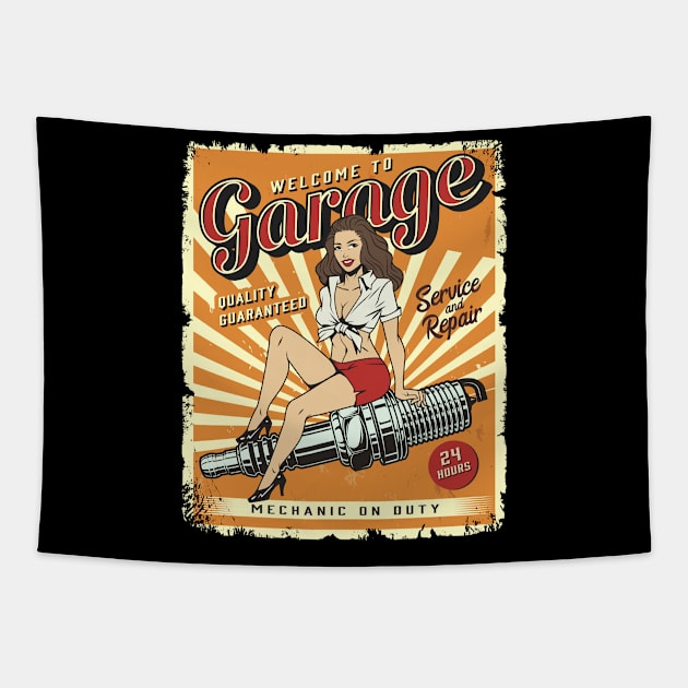 Welcome to Garage Tapestry by Macphisto Shirts