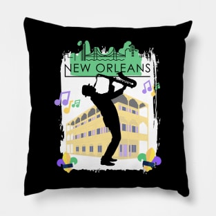 Green New Orleans Louisiana Mardi Gras City Skyline Music Jazz Travel holidays Pillow