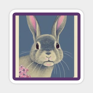 Floral Blue Greyish Fuzzy Lop Rabbit Cute Bunny Mom Magnet