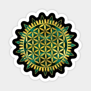 Gold Flower of life on malachite Magnet