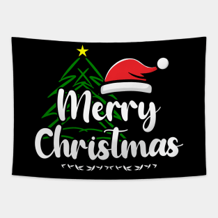 Merry Christmas Tree Santa Hat Tapestry