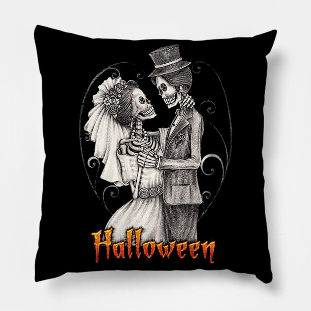 Halloween Wedding Day in October Bride and Groom Pillow by schaefersialice