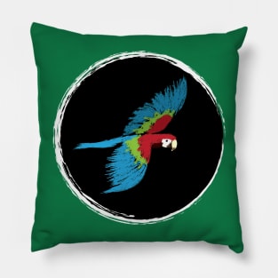 Artwork of Scarlet Macaw Parrot in Flight II Pillow