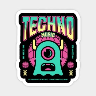 TECHNO  - One Eyed Alien (green/yellow/pink) Magnet