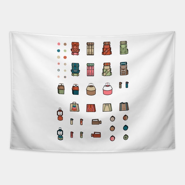 60s Camping Gear -- Vintage Outdoors Aesthetic Tapestry by LochNestFarm