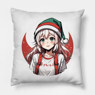 Silvered Haired Anime Girl wearing green hat Pillow