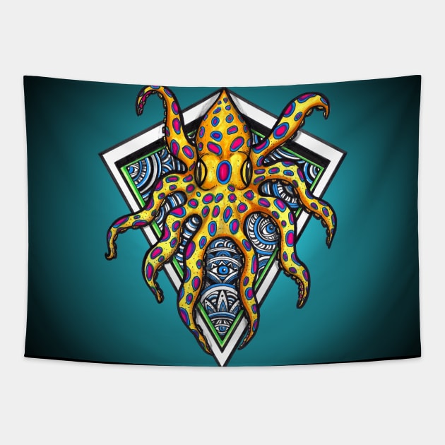 Trippy Blue Ringed Octopus Tapestry by asiancoffeegirl