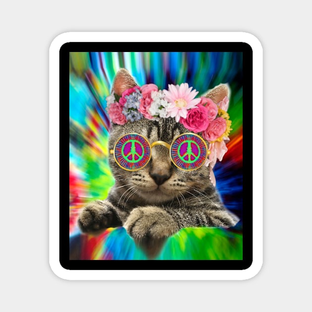 Tie Dye Peace Hippie Cat Boho Festival Magnet by Kdeal12