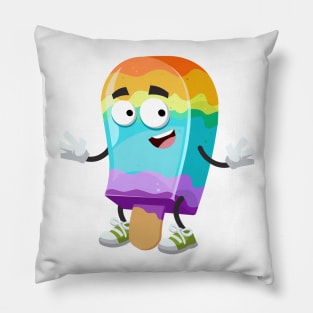 cartoon happy rainbow colors ice cream on a stick mascot smiling Pillow