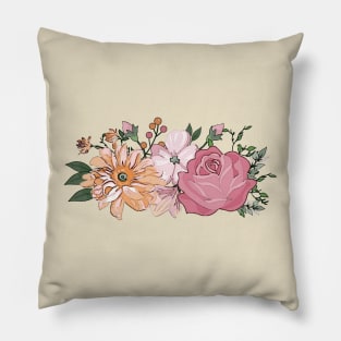 Romantic Watercolor Floral Bouquet Flowers Roses Arrangement Pink Pillow