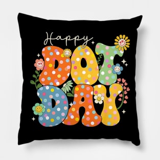 Happy Dot Day Flowers Smile Face Groovy Teacher Kids Pillow