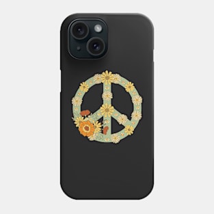 Retro Peace Flowers Yellow on Green Phone Case