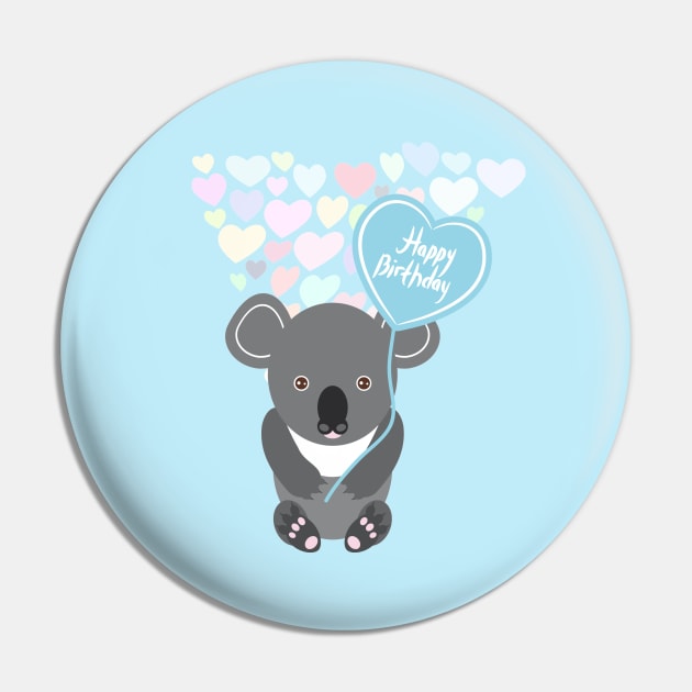 Happy Birthday Card Cute Gray Koala Pin by EkaterinaP