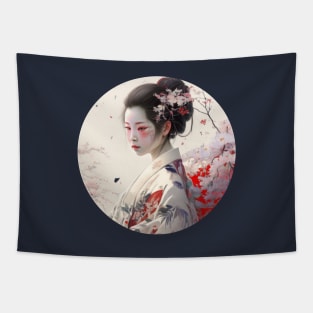 Aesthetic Japanese Art Geisha With Rose Tapestry