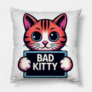 Bad Kitty Illustrated Police Mug Shot Pillow