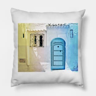 A blue door in the beautiful village of Chefchaouen Pillow