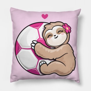 Girls Soccer Adorable Sloth Loves Pink Ball Pillow