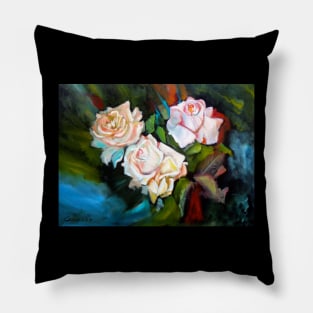 White Glowing Roses Pillow