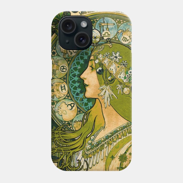 Emerald Green Astrology Poster | Alphonse Mucha Phone Case by visionarysea