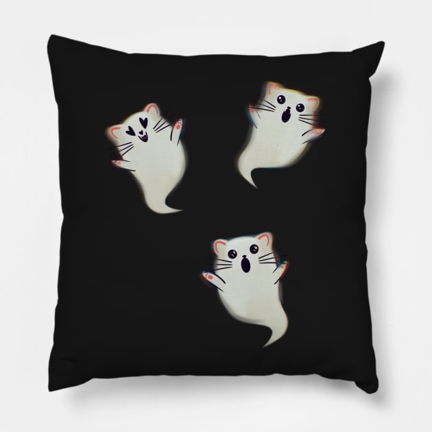 Spooky Cute Ghost Cats Pillow by xsaxsandra